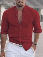Blusa de manga larga de lino para hombre, cárdigan Hawaiano de talla grande, camiseta informal, rosa, blanco, azul, verde, naranja 3xl, 2XL - details 1