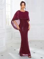 Largo con lentejuelas y mangas de murciélago, gasa, elegante vestido de noche elástico fiesta de graduación para mujer - details 3