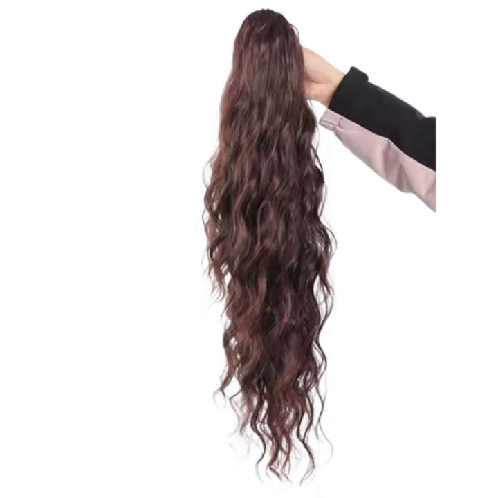 Clip de garra con cordón, peluca de cola de caballo, extensión de cola de caballo permanente de maíz, cola de caballo rizada y ondulada larga, peluca de cola de poni Natural falsa para fiesta - 1