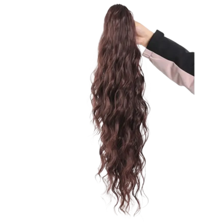 Clip de garra con cordón, peluca de cola de caballo, extensión de cola de caballo permanente de maíz, cola de caballo rizada y ondulada larga, peluca de cola de poni Natural falsa para fiesta - 1