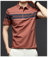 Nueva camisa polo a rayas para hombre, camiseta informal de mediana edad con solapa transpirable de verano para hombre, traje de papá - details 2