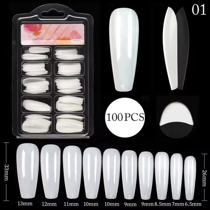 100 UNIDS/CA extensión natural de vacaciones ataúd transparente blanco diseño artístico punta de uña falsa ultra flexible totalmente cubierta - 1
