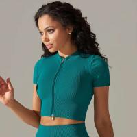 Hamidou-Camiseta deportiva con cremallera para mujer, Top elástico ajustado y transpirable, ropa deportiva para gimnasio, correr y Yoga - details 23