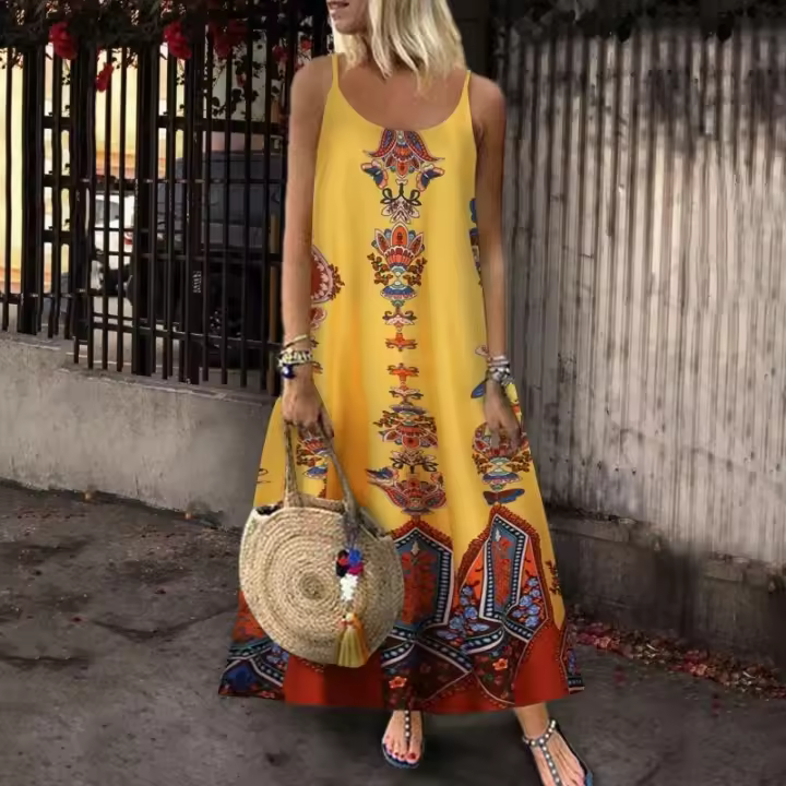 Vestido largo con tirantes estampado nuevo para mujer, talla grande para mujer - 1