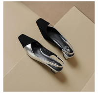 Sandalias con punta en bloque de color, zapatos de tacón grueso con temperamento informal de verano - details 8