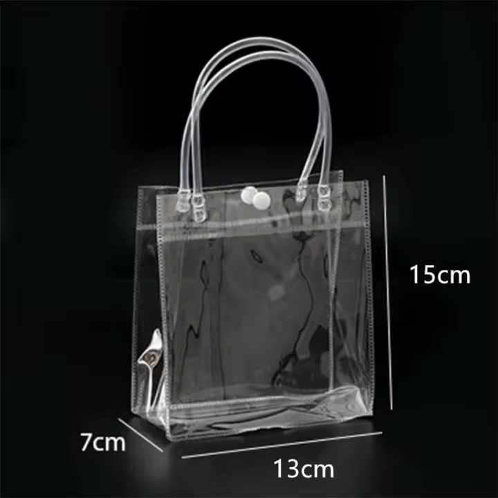10 uds/20 uds/lote asas de regalo transparentes de PVC bolso transparente con botón bolsa de recuerdos de fiesta bolsas de embalaje de vino - 1