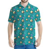 Polo con estampado 3D de dibujos animados de zombies para hombre, top Haruku de manga corta con cuello y botones, Eye of the Brain, verano - details 2