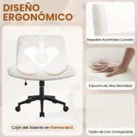 Silla de Oficina sin Reudas, Silla Piernas Cruzadas con Función Mecedora, Silla de Escritorio Ancha para Juegos, Silla de Maquillaje sin Brazos para Casa, Marfil - details 40