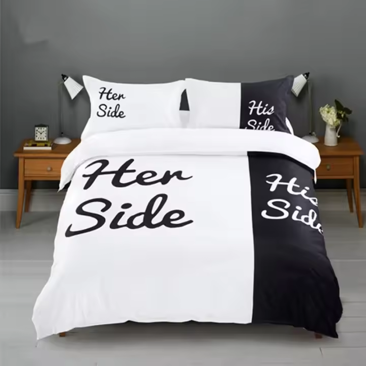 Juego de Cubierta de Edredón Negro y Blanco 3PCS Diseño Simple Tela de Poliéster Personalizable - 1
