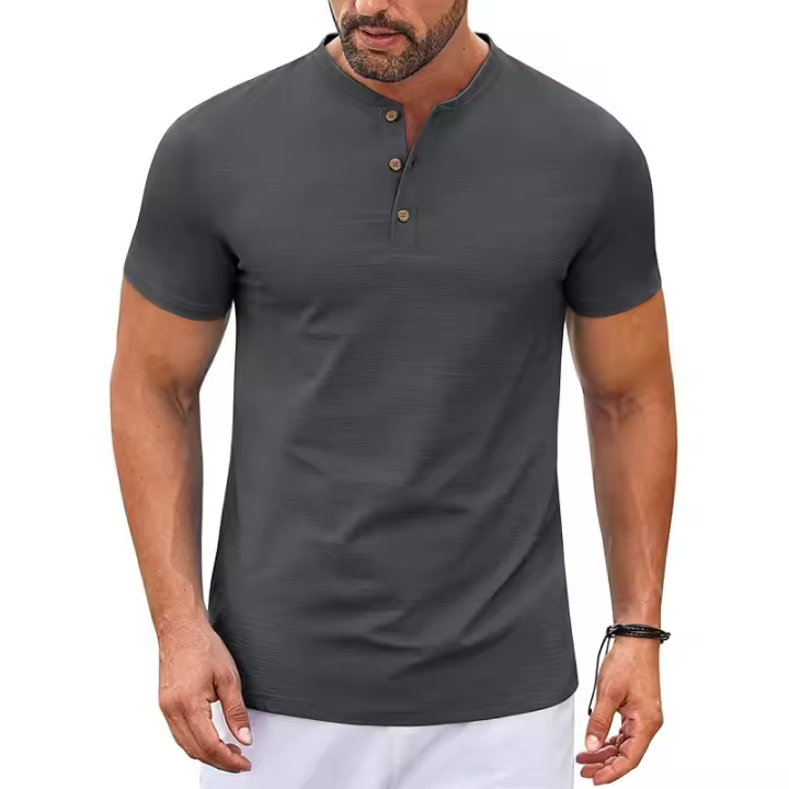 COOFANDY Camisas Henley para hombre de manga corta casual con botones, camiseta básica ligera de verano - 1