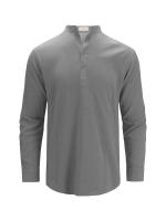 Camisas Polo de Algodón Lino para Hombres Cuello Henley Ligero Colores Sólidos - details 8
