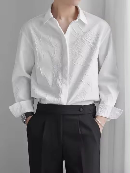 Camisa Casual de Alta Gama con Borla Estilo Coreano para Hombres Material de Algodón Moda de Polo - 1