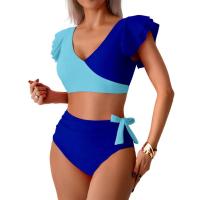Conjunto de Traje de Baño para Mujer de Dos Piezas Sexy Bikini con Corte Curvo y Almohadilla para el Pecho Traje de Baño de Cintura Alta con Sujetador de Manga con Volantes - details 5