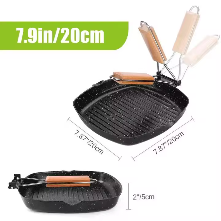 Utensilios de cocina para acampar, sartén antiadherente duradera con mango plegable, portátil, para senderismo al aire libre, Picnic, cocina - 1