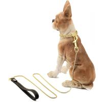 Correa de Oro para Perros con Asa Acolchada Resistente a Mordeduras Cadenilla de Lujo para Paseos Cubana para Mascotas - details 0