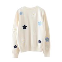 Jersey coreano con bordado Floral, suéter de alta calidad para mujer, Tops elegantes de punto con cuello redondo - details 4
