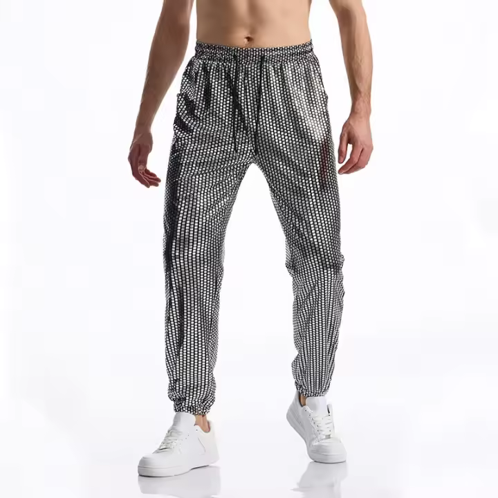 Pantalon décontracté para hombres, modo nouvelle, estampage à chaud, Harajuku, Hip Hop, fiesta de baile Disco, Streetwear, pantalon à cordon de serrage, boîte de nuit - 1
