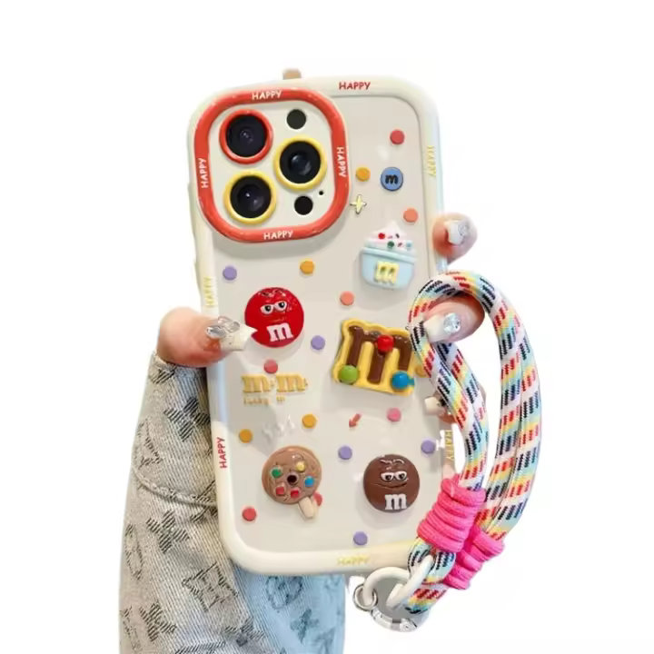 Funda protectora con correa anticaídas y diseño de burbujas 3D de dibujos animados, compatible con iPhone 16 Pro Max, 15 Plus y iPhone 14 Pro Series. - 1