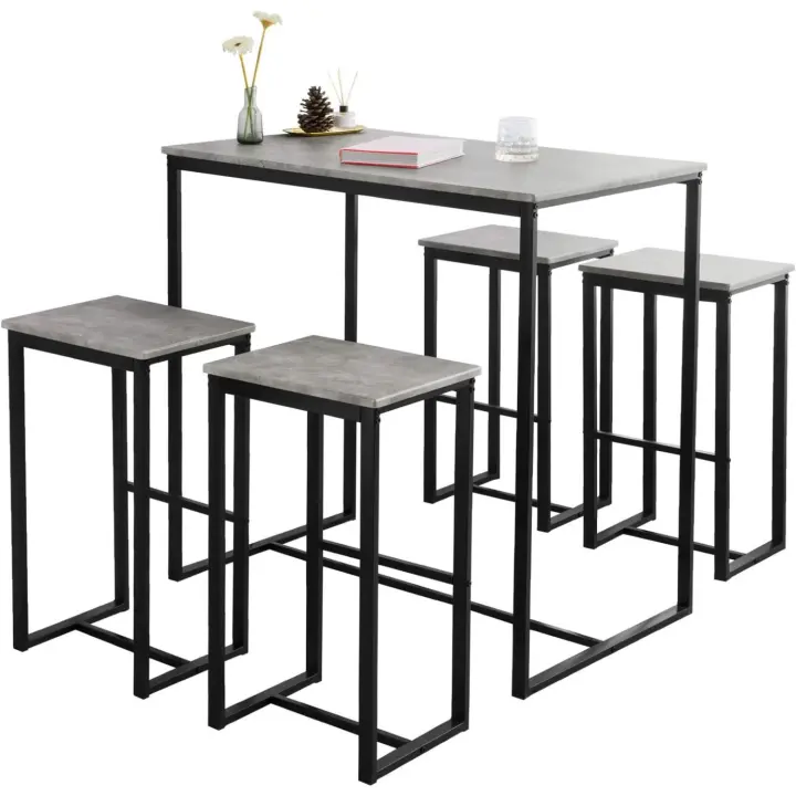 Conjunto Mesa Alta de Bar y 4 Taburetes Muebles Bar Comedor ES (OGT15-HG) - 1