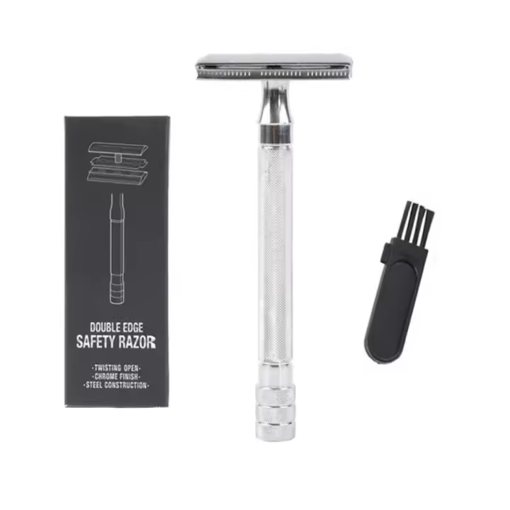 Afeitadora clásica para hombres, afeitadora de depilación suave, afeitadora de acero inoxidable de doble filo con 1 unidad, afeitadora de cuchillas recubiertas de titanio - 1