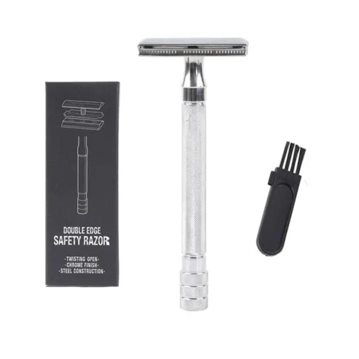 Afeitadora clásica para hombres, afeitadora de depilación suave, afeitadora de acero inoxidable de doble filo con 1 unidad, afeitadora de cuchillas recubiertas de titanio - 1