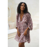 Vestido corto de vacaciones de playa de rayón informal suelto con lazo floral para mujer de moda de verano - details 106