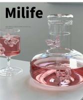 Botella de cristal decorada con mariposas rosas, taza elegante, botella para reuniones familiares, copa de vino para mujer, mesa de comedor, hervidor de agua - details 0