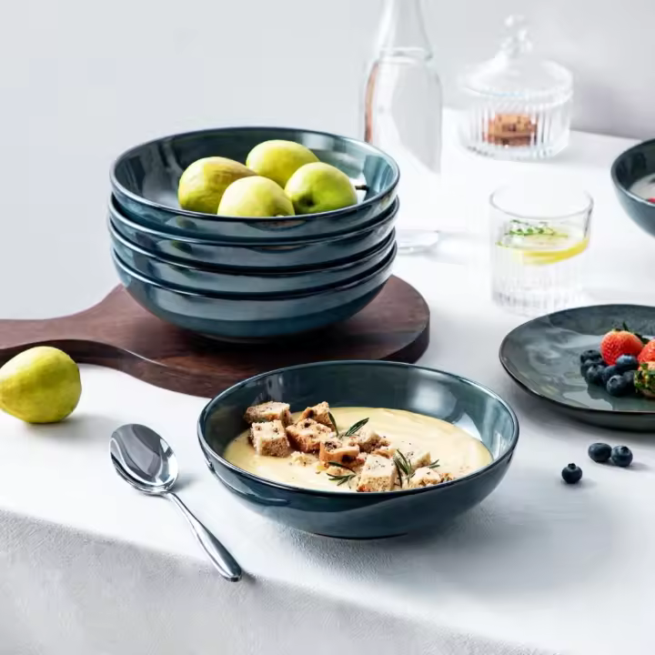 Cuencos de Pasta Set de 6, 21,8 x 6 cm Porcelana Plato Hondo, 38 oz Platos para Ensalada, Juego de Ensaladera Grande, Tazón de Frutas, Apto para Lavavajillas e Microondas, Verde - 1