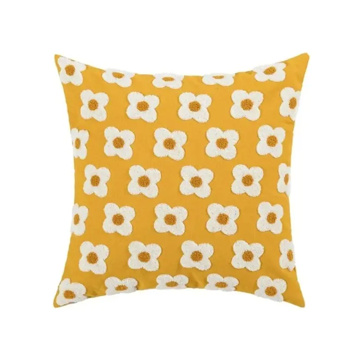 Funda de almohada con estampado de flores y bordado, funda de cojín cuadrada de algodón, funda de almohada suave con estilo, decoración del hogar - 1