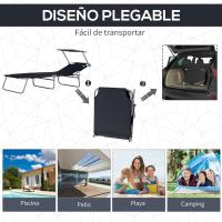 Tumbona Plegable Tumbona de Jardín Exterior Reclinable con Toldo Desmontable con Ángulo Regulable Respaldo Ajustable en 4 Niveles para Terraza Piscina Patio 187x58x36 cm Marrón - details 31