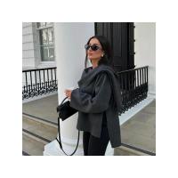 Chaqueta de lana corta Elegante para mujer con cuello redondo Abrigo holgado con manga larga y abertura de manga corta Moda de calle alta 2024 - details 14