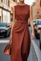 Elegante Vestido Largo de Verano 2025 Cuello Redondo Sexy, Cintura Alta, Manga Sin Aros, Moda para Mujeres - details 6