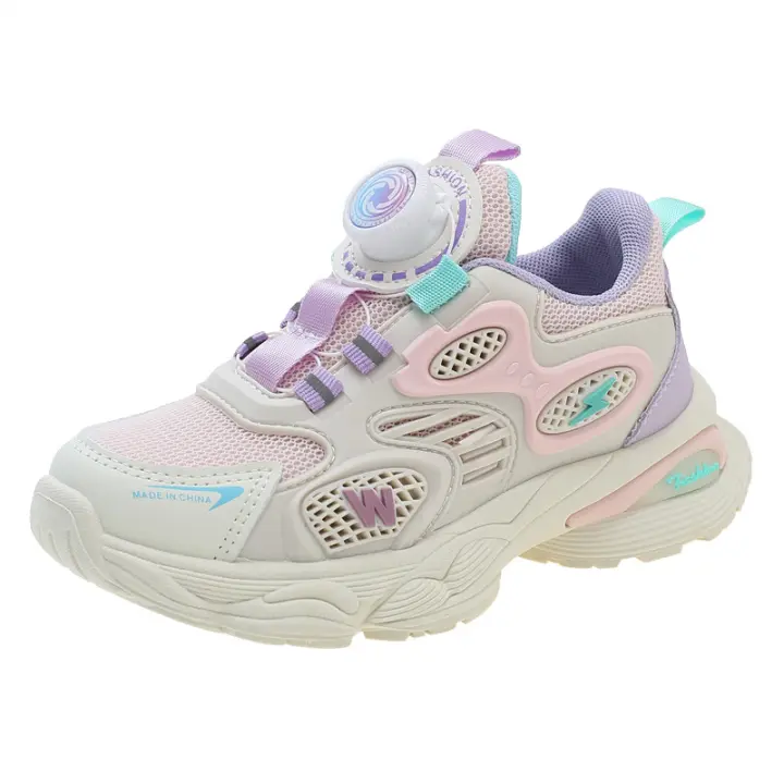 Nuevas zapatillas de deporte para niños con botones giratorios de otoño, estudiantes masculinos y femeninos de malla de suela suave - 1