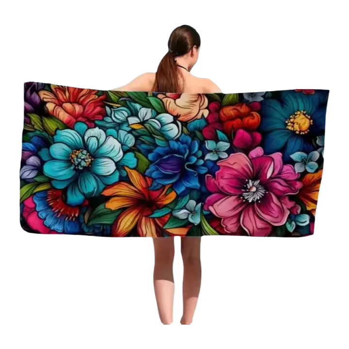 Toalla de playa de microfibra con elemento impreso de una cara ral multicolor Las toallas de baño son súper absorbentes y fáciles de transportar en casa - 1