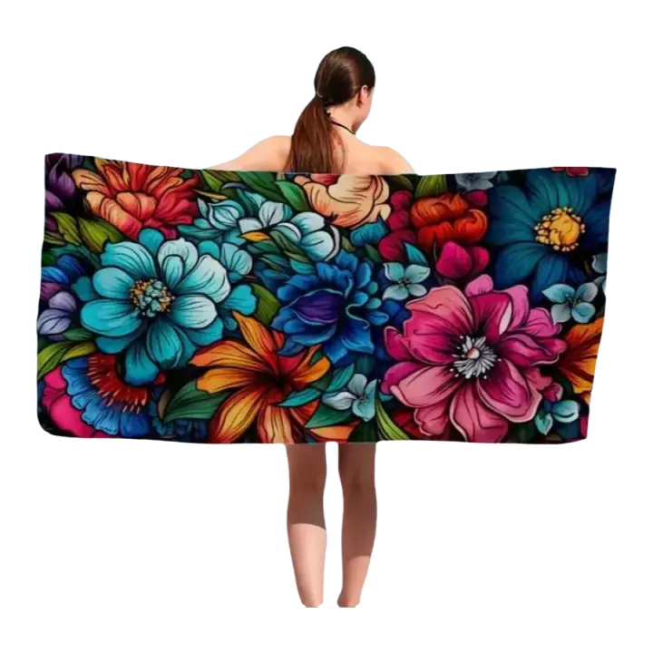 Toalla de playa de microfibra con elemento impreso de una cara ral multicolor Las toallas de baño son súper absorbentes y fáciles de transportar en casa - 1