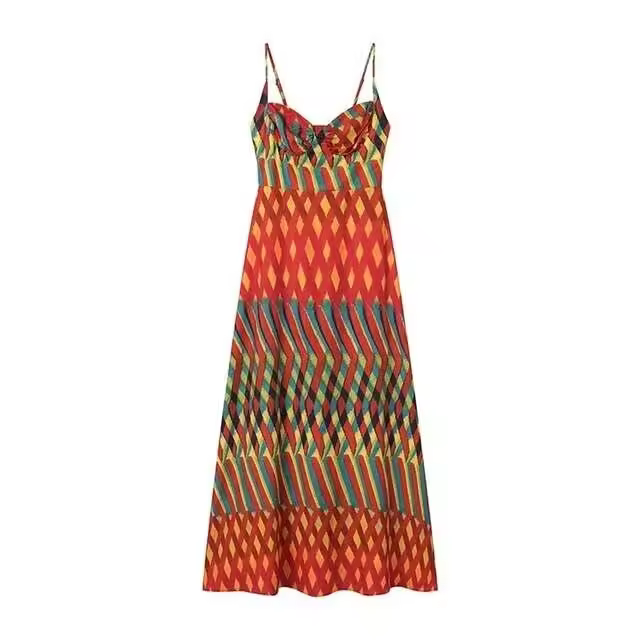 Vestido estampado con tirantes para mujer, prenda elegante, sofisticada y versátil, primavera y verano, novedad de 2024 - 1