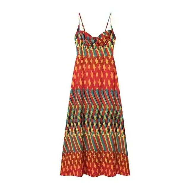 Vestido estampado con tirantes para mujer, prenda elegante, sofisticada y versátil, primavera y verano, novedad de 2024 - 1