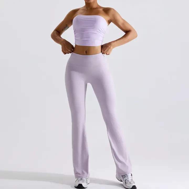 Pantalones de Yoga con Campana de Bollo Set Cintura Elástica Deportes Ajustados Pantalones de Gimnasio de Cintura Alta Estilo Slim Material de Nailon Temporada de Otoño/Invierno - 1