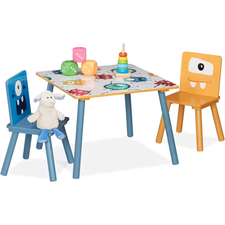Juego de Mesa y Sillas para Niños 2 Sillas, MDF y Madera, Multicolor - 1