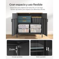 Armario de Almacenamiento de Metal Doble Puerta Magnética, Estante Ajustable, Marco de Acero, 40 x 80 x 76 cm, Marrón Rústico y Negro - details 4