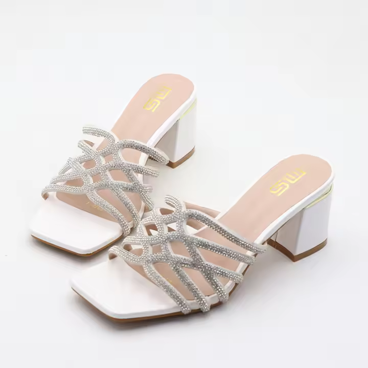 Sandalias exteriores sencillas con diamantes de imitación y tacón alto con tiras y puntera abierta - 1