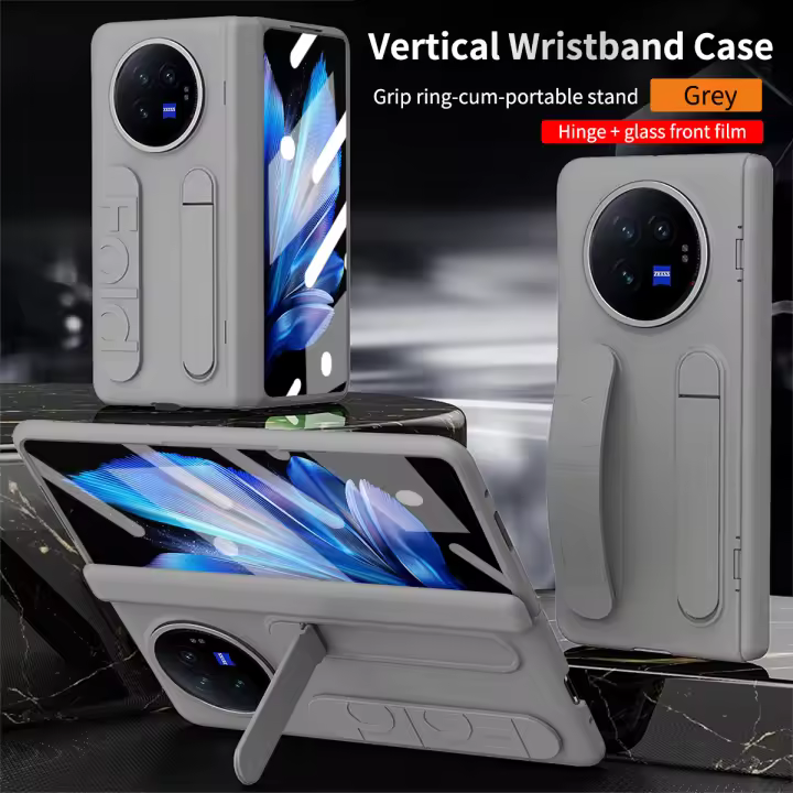 Funda de teléfono de pulsera Vertical de lujo para VIVO X Fold 3, con soporte integrado y película frontal de vidrio - 1