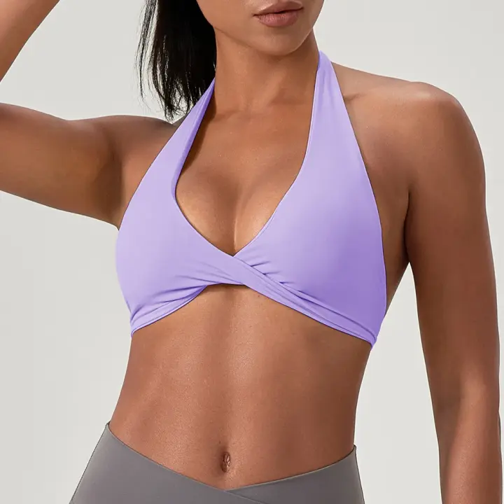 Sujetador deportivo de impacto para mujer, camiseta sin mangas con cuello Halter, realce de soporte alto, espalda abierta, gimnasio, Fitness, Yoga, chaleco de entrenamiento, almohadilla extraíble - 1
