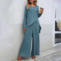 Conjunto de dos piezas de pantalones anchos de pierna larga de manga larga irregular de talla grande cruzados casuales de moda para mujer nueva - details 3