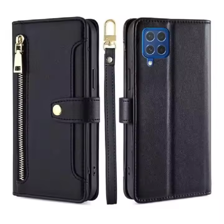 Funda protectora de cuero para cremallera magnética, cuerda colgante multifuncional a la moda, accesorios para teléfono Galaxy M62 F62 - 1