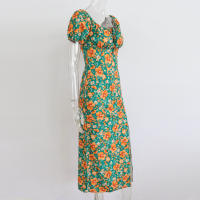 Vestido de mujer, novedad de verano 2025, vacaciones, pausa para el té, cuello cuadrado, falda de longitud media, mangas de burbuja, vestido con abertura Floral francés - details 4