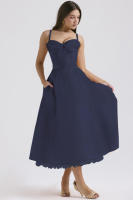 Vestido midi de satén con tirantes finos para mujer, abertura frontal, ahuecado, con bolsillos - details 55