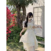 Vestido de manga corta con cuello cuadrado estilo socialité francés para mujer, nueva colección de verano, diseño ceñido y adelgazante en la cintura, - details 11