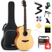 4/4 para Adulto Principiantes Guitarra Kit Mini Jumbo Cutaway 40 Pulgadas con Pickup Bolsa Cuerda Afinador Negro - details 25