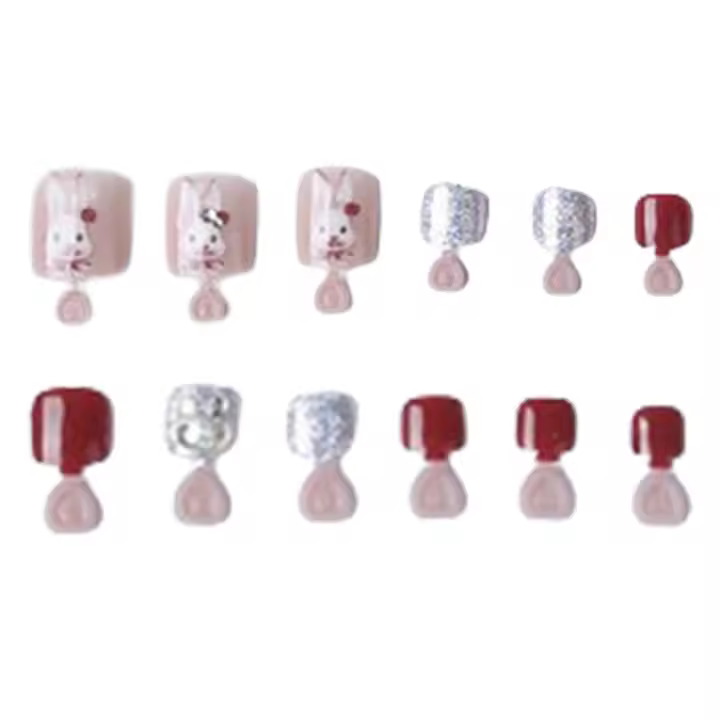 Uñas postizas reutilizables, uñas de gel súper brillantes con conejo rtoon, kit de manicura DIY en casa - 1